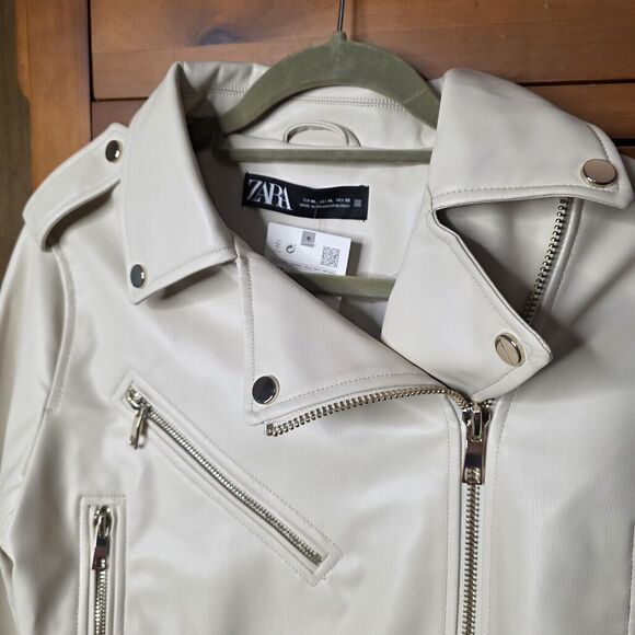 NWT Faux Leather Zip Up Moto Jacket Size Xl Cream Gold Biker Streetwear - Picture 8 of 14